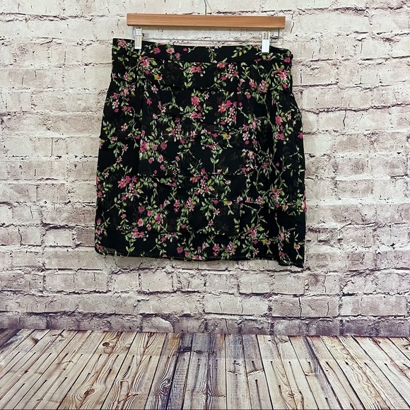 Dress Barn Black Pink Floral Sheer Layered Skirt - Picture 1 of 10